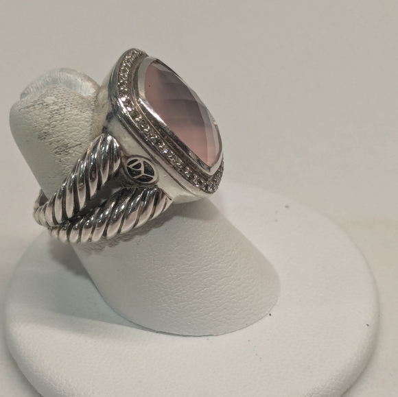 DAVID YURMAN ALBION 14mm ROSE QUARTZ & DIAMOND RING sz-5.25 - Picture 3 of 11